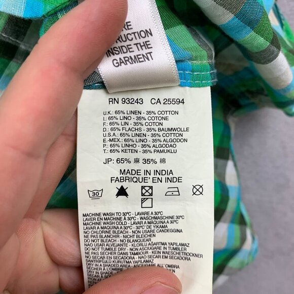 Diesel Mens Shirt XL Green Blue Plaid Button Up Linen Cotton Patches Embroidered - Picture 8 of 11